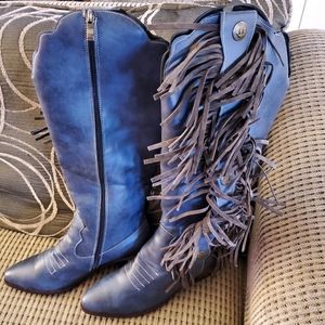 Blue Fringe Boots Size 8.5